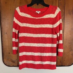 Old Navy Women's Striped Red and Cream Sweater